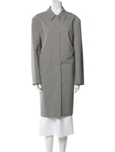 Pre-owned Theory Virgin Wool Plaid Print Coat In Brown