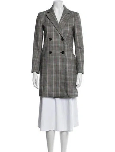 Pre-owned Theory Virgin Wool Plaid Print Coat In Gray