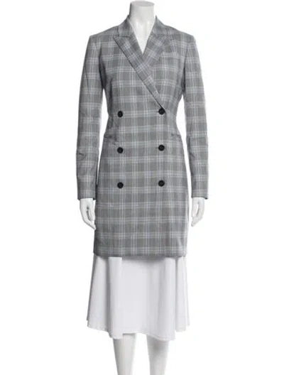 Pre-owned Theory Virgin Wool Plaid Print Coat In Gray