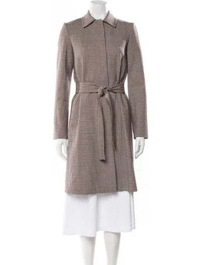 Pre-owned Theory Virgin Wool Plaid Print Coat In Neutral