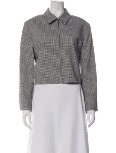 Pre-owned Theory Virgin Wool Plaid Print Jacket In White