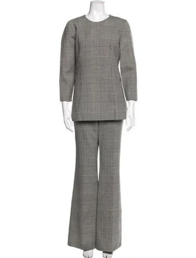 Pre-owned Theory Virgin Wool Plaid Print Pant Set In Black