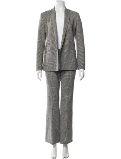 Pre-owned Theory Virgin Wool Plaid Print Pantsuit In Black