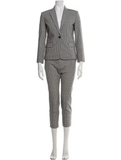 Pre-owned Theory Virgin Wool Plaid Print Pantsuit In Neutrals