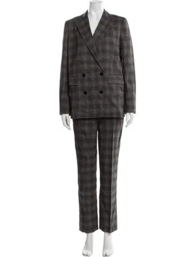 Pre-owned Theory Virgin Wool Plaid Print Pantsuit W/ Tags In Grey