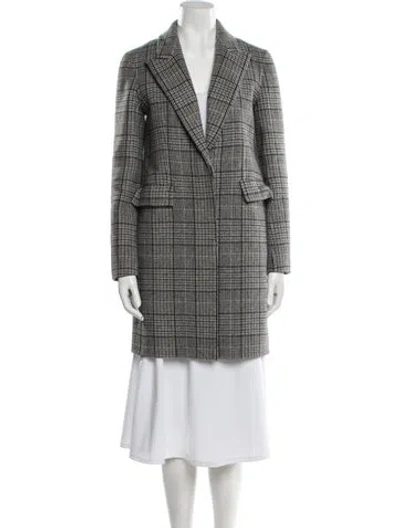 Pre-owned Theory Virgin Wool Plaid Print Peacoat In Gray
