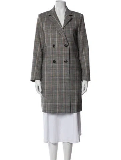 Pre-owned Theory Virgin Wool Plaid Print Peacoat In Gray