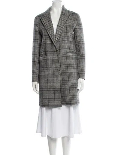 Pre-owned Theory Virgin Wool Plaid Print Peacoat In Gray