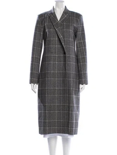 Pre-owned Theory Virgin Wool Plaid Print Peacoat In Gray