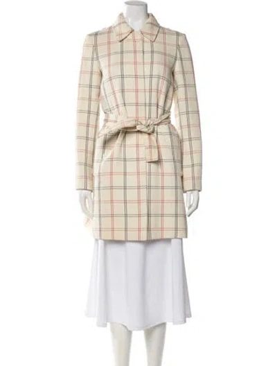 Pre-owned Theory Virgin Wool Plaid Print Trench Coat In Neutral