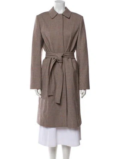 Pre-owned Theory Virgin Wool Plaid Print Trench Coat In Neutral