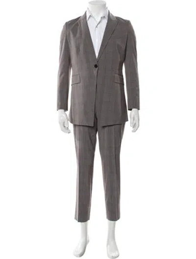 Pre-owned Theory Virgin Wool Plaid Print Two-piece Suit In Gray