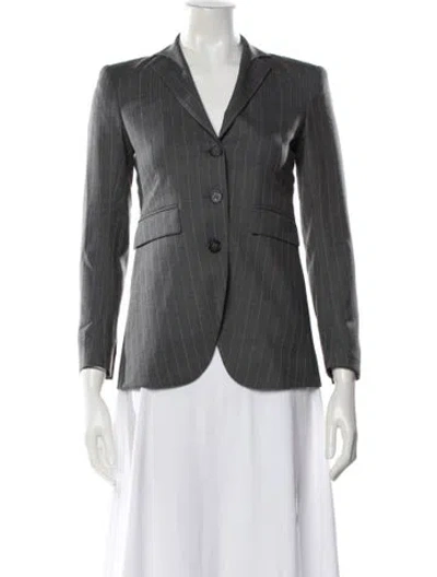 Pre-owned Theory Virgin Wool Striped Blazer In Gray