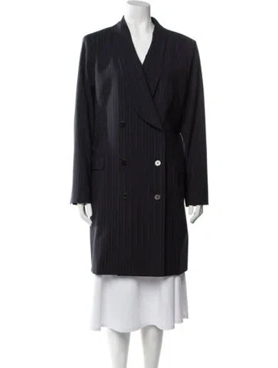 Pre-owned Theory Virgin Wool Striped Coat In Black