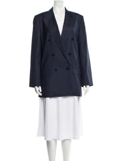 Pre-owned Theory Virgin Wool Striped Coat In Blue