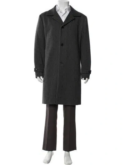 Pre-owned Theory Virgin Wool Striped Overcoat In Gray
