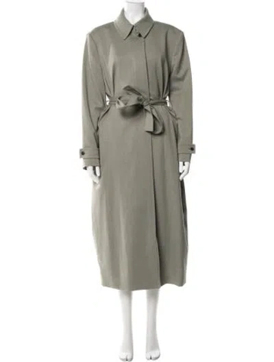 Pre-owned Theory Virgin Wool Trench Coat In Green