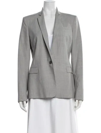 Pre-owned Theory Virgin Wool Tweed Pattern Blazer In Gray