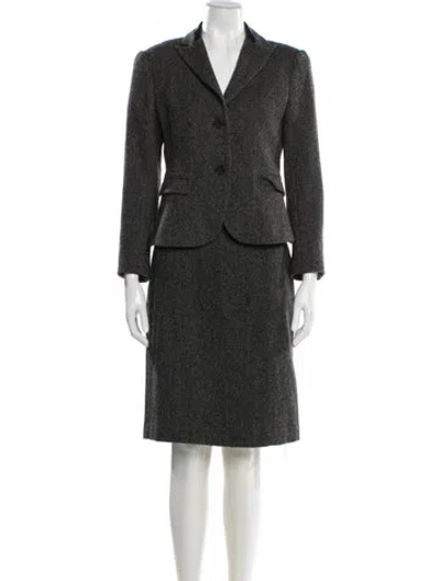 Pre-owned Theory Virgin Wool Tweed Pattern Skirt Suit In Gray