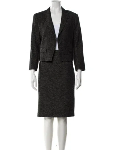 Pre-owned Theory Virgin Wool Tweed Pattern Skirt Suit W/ Tags In Black