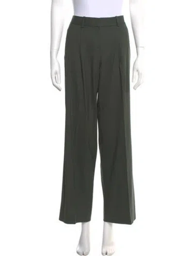 Pre-owned Theory Virgin Wool Wide Leg Pants In Green