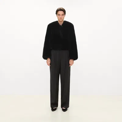 Theory V-neck Jacket In Faux Fur In Black