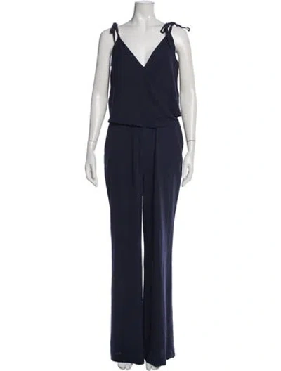 Pre-owned Theory V-neck Jumpsuit In Blue
