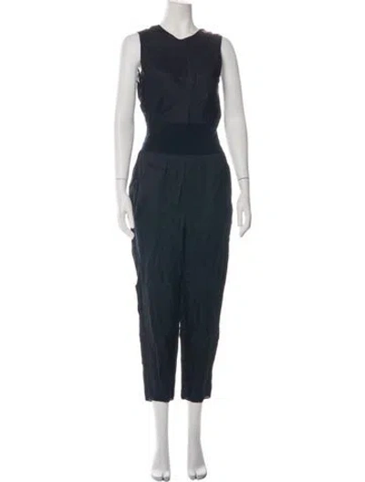 Pre-owned Theory V-neck Jumpsuit In Blue
