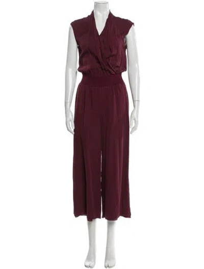 Pre-owned Theory V-neck Jumpsuit In Burgundy