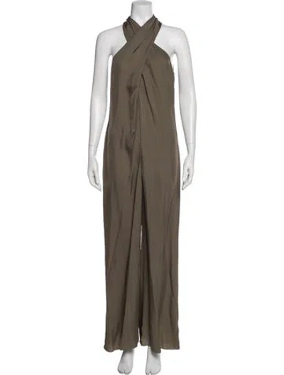 Pre-owned Theory V-neck Jumpsuit In Green