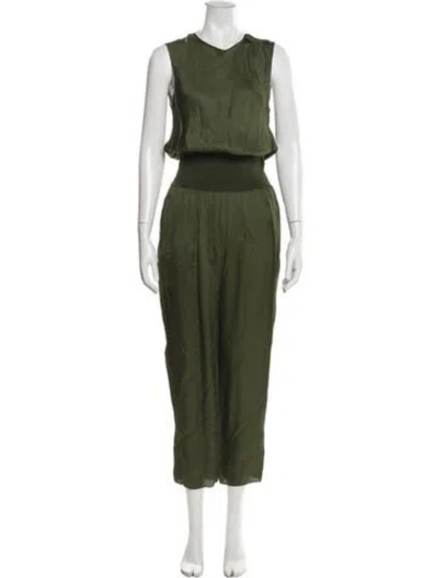 Pre-owned Theory V-neck Jumpsuit In Green