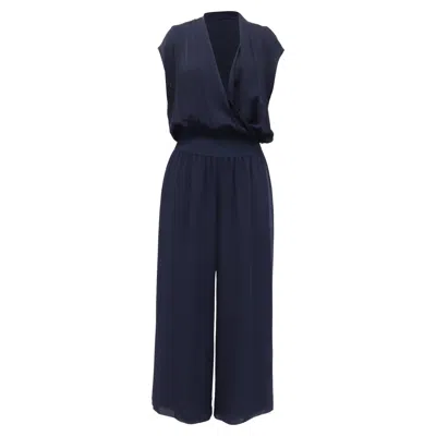Theory V-neck Jumpsuit In Navy Blue Silk