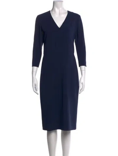 Pre-owned Theory V-neck Knee-length Dress In Blue