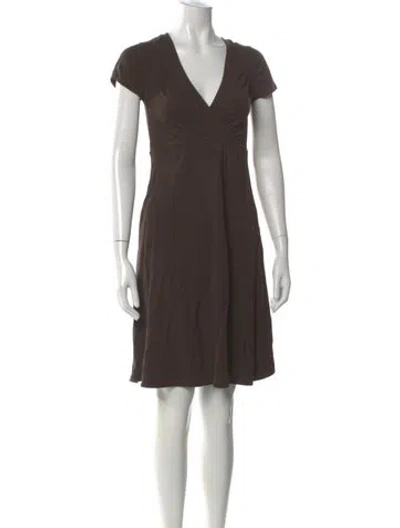 Pre-owned Theory V-neck Knee-length Dress In Brown