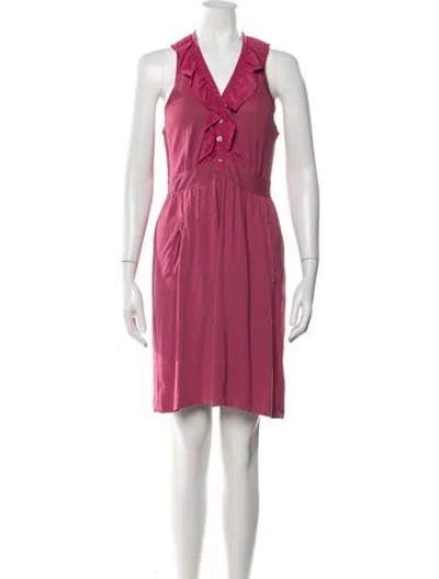 Pre-owned Theory V-neck Knee-length Dress In Pink