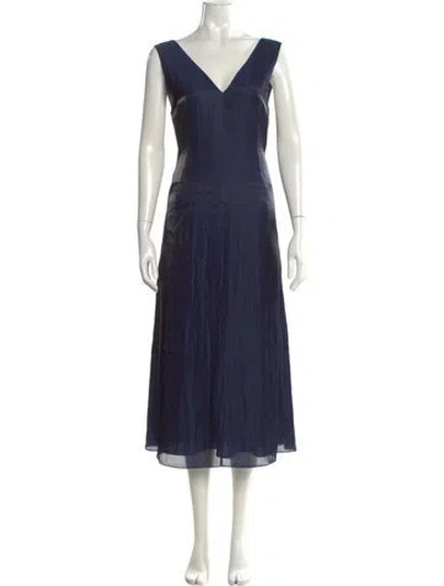 Pre-owned Theory V-neck Long Dress In Blue