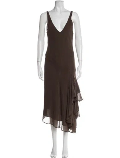 Pre-owned Theory V-neck Long Dress In Brown