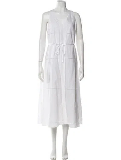 Pre-owned Theory V-neck Long Dress In White