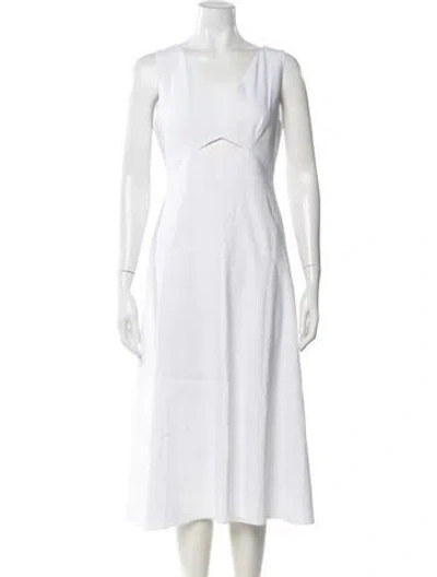 Pre-owned Theory V-neck Long Dress In White