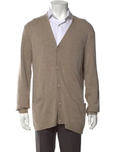 Pre-owned Theory V-neck Long Sleeve Cardigan In Brown