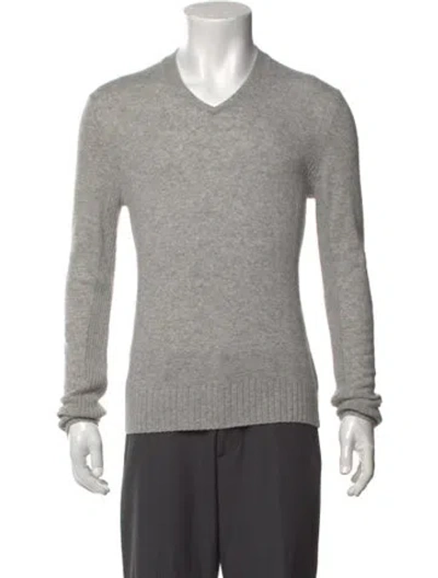Pre-owned Theory V-neck Long Sleeve Pullover In Grey