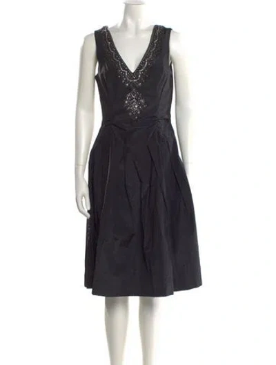 Pre-owned Theory V-neck Midi Length Dress In Black