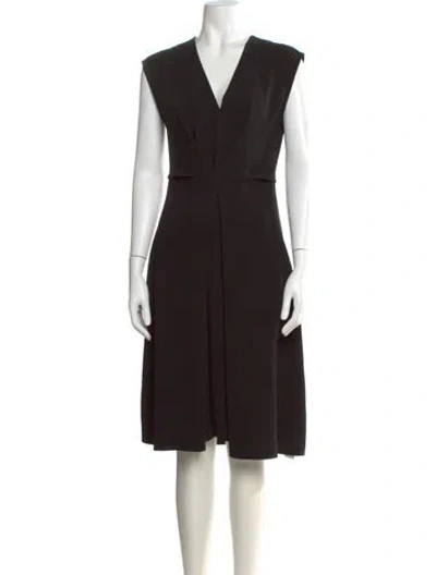 Pre-owned Theory V-neck Midi Length Dress In Black