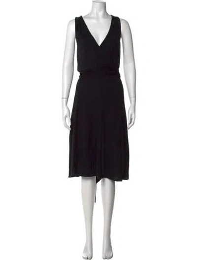 Pre-owned Theory V-neck Midi Length Dress In Black