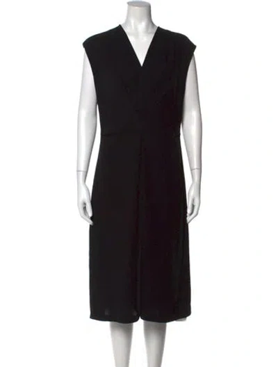 Pre-owned Theory V-neck Midi Length Dress In Black