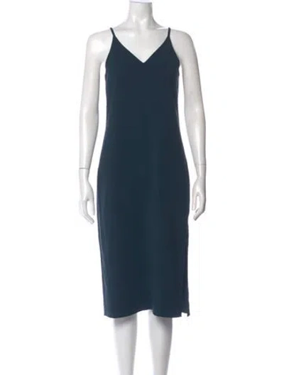 Pre-owned Theory V-neck Midi Length Dress In Blue