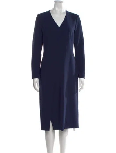 Pre-owned Theory V-neck Midi Length Dress In Blue