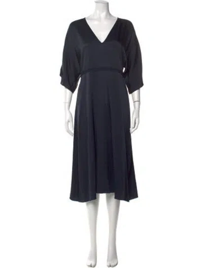 Pre-owned Theory V-neck Midi Length Dress In Blue