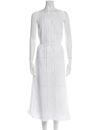 Pre-owned Theory V-neck Midi Length Dress In Blue