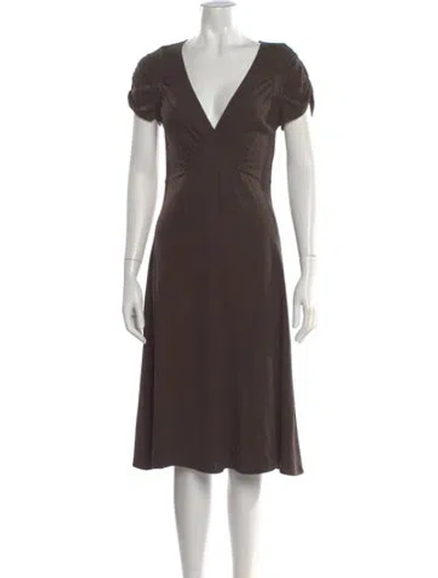 Pre-owned Theory V-neck Midi Length Dress In Brown